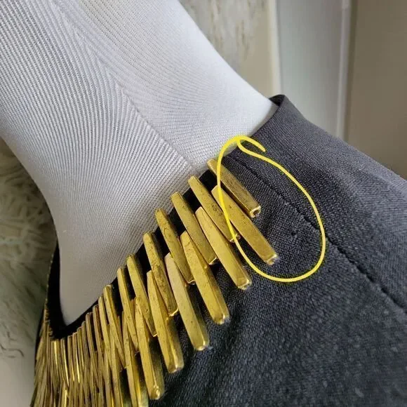 Calvin Klein Embellished Neck Long Sleeve Dress Black Gold Size 6 - Picture 9 of 12